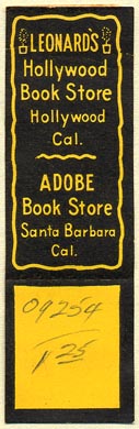 Leonard's Hollywood Book Store -- Adobe Book Store, Hollywood & Santa Barbara, California (64mm x 20mm, with tear-off)