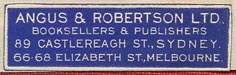 Angus & Robertson, Sydney & Melbourne, Australia (38mm x 11mm, ca.1958).