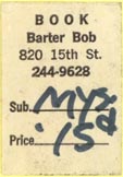 Book Barter Bob, Denver, Colorado (approx 18mm x 26mm). Courtesy of J.C. & P.C. Dast.