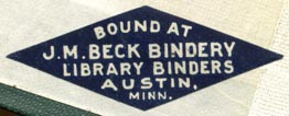J.M. Beck Bindery, Austin, Minnesota (43mm x 16mm, ca.1910?)