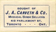 J.A. Carveth, Medical Book Seller, Toronto, Canada (32mm x 18mm). Courtesy of Robert Behra.