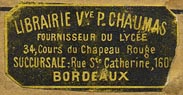 Librairie Vve.P. Chaumas, Bordeaux, France (30mm x 15mm, ca.1881).