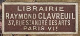Librairie Raymond Clavreuil, Paris (26mm x 11mm)