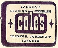 Cole's, Booksellers, Toronto, Canada (32mm x 25mm)
