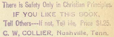 C.W. Collier, Nashville, Tennessee (inkstamp, 60mm x 19mm, ca.1923). Courtesy of R. Behra.