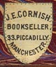 J.E. Cornish, Bookseller, Manchester, England (12mm x 15mm), ca.1880s)