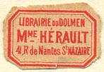 Librairie du Dolmen - Mme. Hérault, St. Nazaire, France (23mm x 15mm)