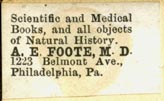 A.E. Foote, Scientific and Medical Books, &c., Philadelphia, Pennsylvania (27mm x 17mm, ca.1880s). Courtesy of Robert Behra.