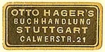 Otto Hager, Buchhandlung, Stuttgart, Germany (23mm x 11mm)