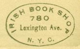 Irish Book Shop, New York, NY (inkstamp, 24mm x 15mm, ca.1941).