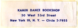 Kamin Dance Bookshop, New York, NY (51mm x 18mm). Courtesy of R. Behra.