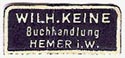 Wilhelm Keine, Buchhandlung, Hemer, Germany (approx 20mm x 9mm, ca.1940)