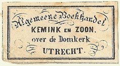 Kemink en Zoon, Algemeene Boekhandel, Utrecht, Netherlands (37mm x 20mm). Courtesy of S. Loreck.