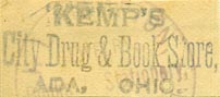 Kemp's City Drug & Book Store, Ada, Ohio (inkstamp, 33mm x 14mm)