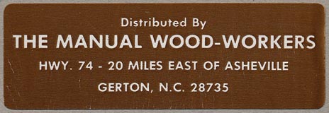 The Manual Wood-Workers, Gerton, North Carolina (76mm x 25mm, ca.1980)