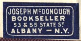 Joseph McDonough, Bookseller, Albany, NY (26mm x 13mm)