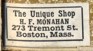 H.F. Monahan, The Unique Shop, Boston (30mm x 15mm)