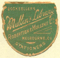 Mullen's Library -- Robertson & Mullens, Melbourne, Australia (31mm x 31mm)