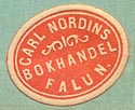Carl Nordins Bokhandel, Falun, Sweden (19mm x 16mm, ca.1890).