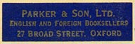 Parker & Son, Oxford, England (32mm x 9mm, ca.1953).