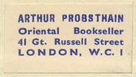 Arthur Probsthain, Oriental Bookseller, London, England (31mm x 17mm, ca.1955).