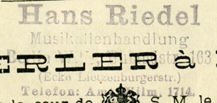 Hans Riedel, Musikalienhandlung, Berlin, Germany (inkstamp, 49mm x 22mm). Courtesy of Robert Behra.