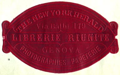 Librerie Riunite, Genoa, Italy (63mm x 38mm, ca.1900-1924). Courtesy of Robert Behra.