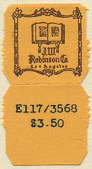 J.W. Robinson Co., Los Angeles, California (19mm x 19mm, without tear-off). Courtesy of Donald Francis.