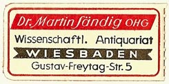 Martin Sndig, Wissenschaftl. Antiquariat, Wiesbaden, Germany (39mm x 19mm)