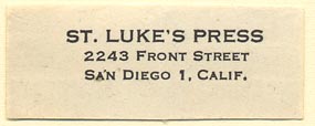 St. Luke's Press, San Diego, Calif. (45mm x 17mm)