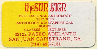 The Sun Sign, Astrology & Metaphysical Books, San Juan Capistrano, California (51mm x 25mm)