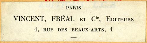 Vincent, Fréal et Cie., Editeurs, Paris, France (82mm x 24mm, after 1946). Courtesy of Robert Behra.
