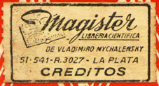 Magister Librería Científica, La Plata, Argentina (36mm x 19mm, c.1956). Courtesy of Mario Martin.