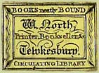 W. North, Printer, Bookseller, &c., Tewkesbury, England (23mm x 16mm, 1908). Courtesy of Nicholas Forster.