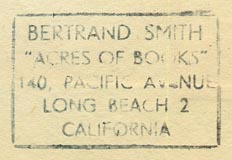Bertand Smith's Acres of Books, Long Beach, California (inkstamp, 35mm x 23mm, c.1950s).
