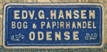 Edvard G. Hansen, Odense, Denmark (24mm x 11mm, c.1926).