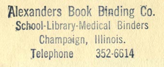 Alexander's Book Binding Co., Champaign, Illinois (51mm x 19mm, ca.1964)