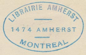Librairie Amherst, Montreal, Canada (44mm x 28mm, ca.1925?).