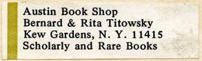 Austin Book Shop, Bernard & Rita Titowsky, New York, NY (49mm x 15mm)