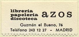 Azos, Librera - Papelera - Discoteca, Madrid, Spain (44mm x 20mm). Courtesy of Donald Francis.