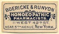 Boericke & Runyon, Homoeopathic Pharmacists, New York, NY (31mm x 18mm). Courtesy of Donald Francis.
