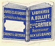 Librairie A. Bolliet, Aix-les-Bains, France (32mm x 25mm)