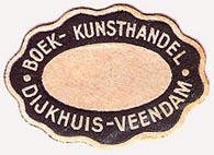 Dijkhuis, Boek- & Kunsthandel, Veendam, Netherlands (31mm x 22mm, after 1940). Courtesy of Michael Kunze.