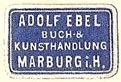 Adolf Ebel, Buch- & Kunsthandlung, Marburg, Germany (19mm x 11mm)