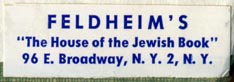 Feldheim's, New York (38mm x 12mm, ca.1951)