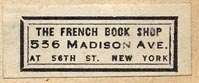 The French Book Shop, New York, NY (31mm x 12mm, ca.1940s).