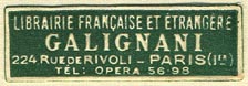 Galignani, Librairie Franaise et trangre, Paris, France (36mm x 12mm)