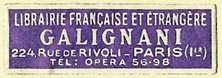Galignani, Librairie Franaise et trangre, Paris, France (36mm x 12mm)