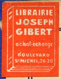 Librairire Joseph Gibert, Paris, France (19mm x 26mm, ca.1930s?)