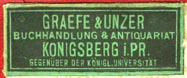 Graefe & Unzer, Buchhandlung & Antiquariat, Königsberg, Prussia [now Kaliningrad, Russia] (31mm x 13mm, before 1945)